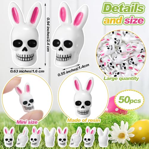 Easter Mini Resin Skull Figures with Rabbit Ears - 50pcs Tiny Garden & Decor Ornaments