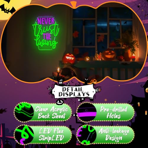 Never Trust The Living Neon Sign Halloween Wall Decor - USB Dimmable LED Light