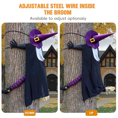 Giiffu Halloween Outdoor 57-Inch Crashing Witch Tree Decor with Purple + Black Variation