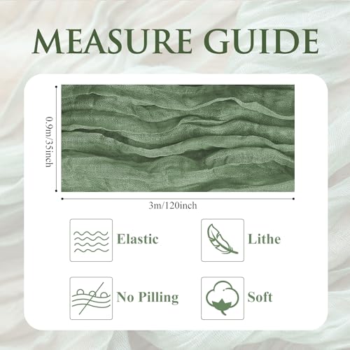 6 Pack Sage Green Cheesecloth Table Runners - 10FT Boho Wedding & Party Decor