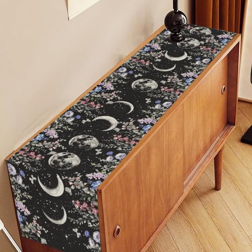Boho Floral Table Runner - Moon Flower-10, 13x36in, Spring Wildflower Decor