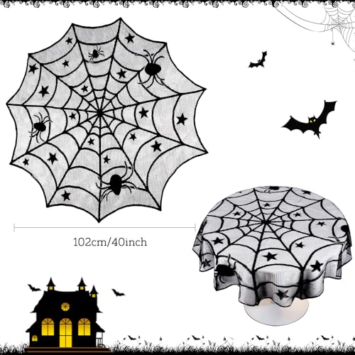 Halloween Round Black Lace Spiderweb Tablecloth 40 Inch - Festive Table Decor