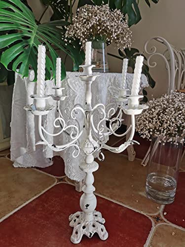 Vintage White 17-Inch 5-Arms Cast Iron Candlestick Holders for Taper Candles