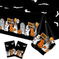Halloween Tablecloth Set - 2 Disposable Black and Orange Plastic Table Covers with Spider Web Bat Ghost Design - 54x108 Inches, Indoor Outdoor Party Decor