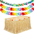 Grass Color Tropical Party Table Skirt & Leis Set - 9ft x 29.5in