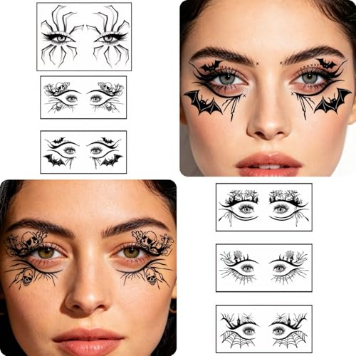 Halloween Eye Shadow Temporary Tattoos Black2 Spider Web Face Stickers for Women Men