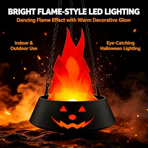 Halloween Flame Lantern Black & Red Pumpkin Hanging Light - Reusable Flame Effect