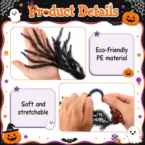 6ft Black Halloween Garland - Norfolk Pine Vine for Mantle & Decor - D Style / 1 Pc
