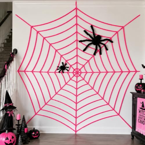 Pink Spider Web Decoration Set - 11.8ft Halloween Wall Decor, 2 Pieces - Pink Variation