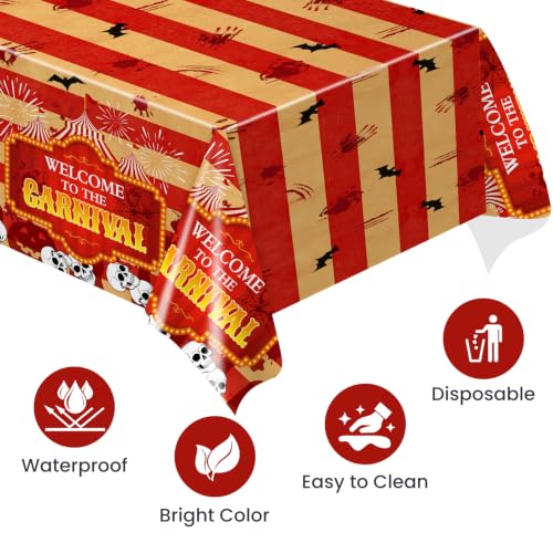 Halloween Circus Clown Plastic Tablecloth - Red, 108x54 Inches, 3 Pack