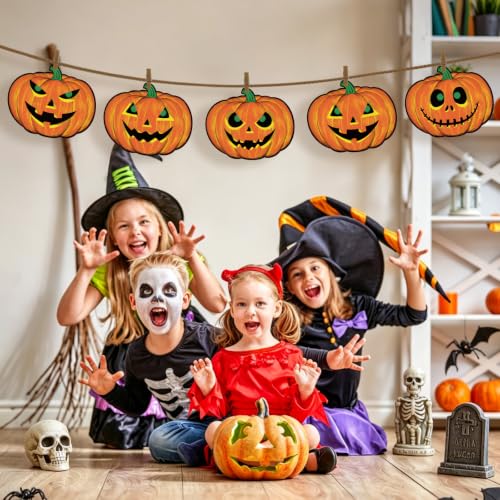 Halloween Pumpkin Cardboard Cutouts Set - 12 Large Decorations with Jack-o-Lantern Faces - Pumpkin Variation