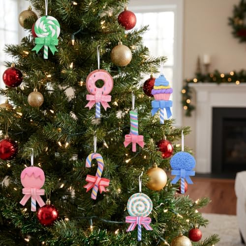 Pastel Christmas Lollipop Ornaments Set - 9 Candy Cane Tree Decorations - Variation of THIS listing