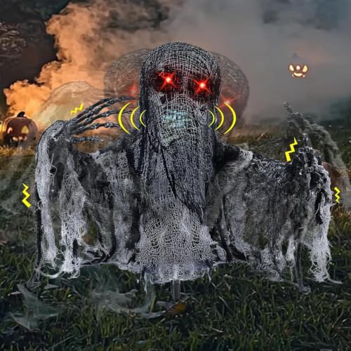 Halloween Animatronic Zombie Groundbreaker with Red Eyes & Swinging Arms