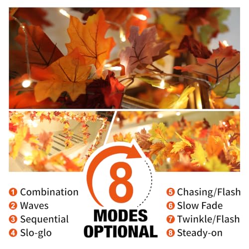 Fall Maple Garland with 80 LED String Lights - 23.2ft 4 Pack Autumn Decor
