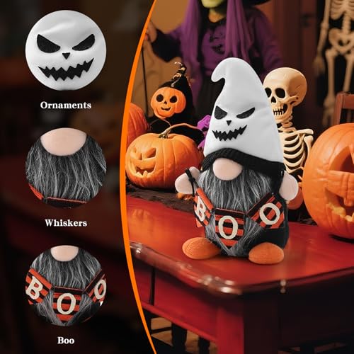 Halloween Plush Gnome Decorations with Ghost Hat and 'BOO!' Banner – Festive Home Decor, 8 Inch