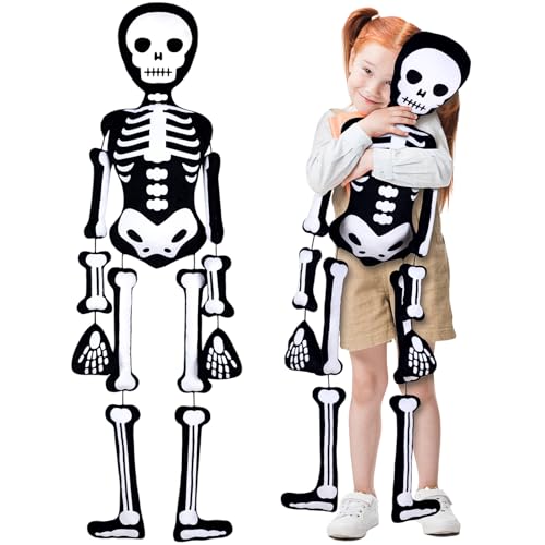 47 Inch Halloween Skeleton Pillow Spooky Plush Decor - Life Size Skull Cushion