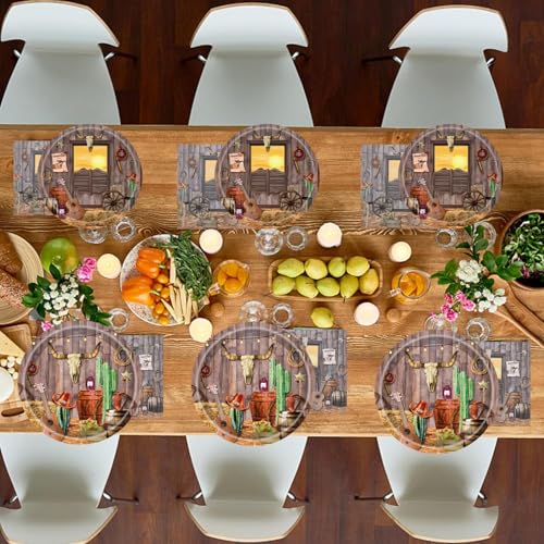 Western Cowboy Party Supplies Set for 25 Guests - Plates, Napkins, Cups & Utensils
