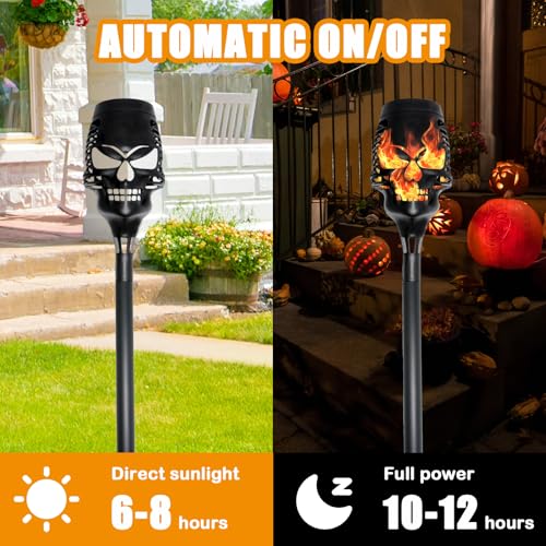 Halloween Solar Skull Stake Lights - Orange 8 Pc Pathway Decor