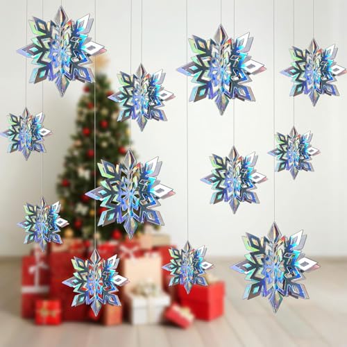 12Pcs Iridescent Snowflake Ornaments for Christmas Tree Winter Decorations