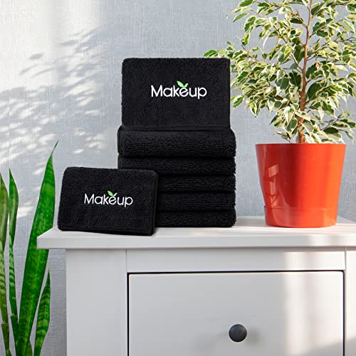 Orighty Microfiber Makeup Remover Cloths Black 6 Pack - 13x13 Inch Soft Face Towels