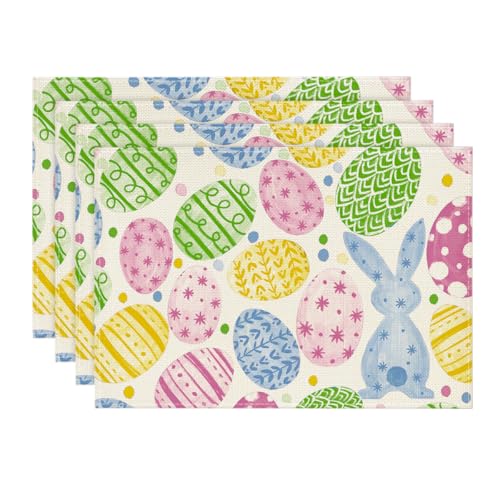 Easter Bunny Eggs Placemats Set of 4 - 12x18 Inch Beige Seasonal Table Decor