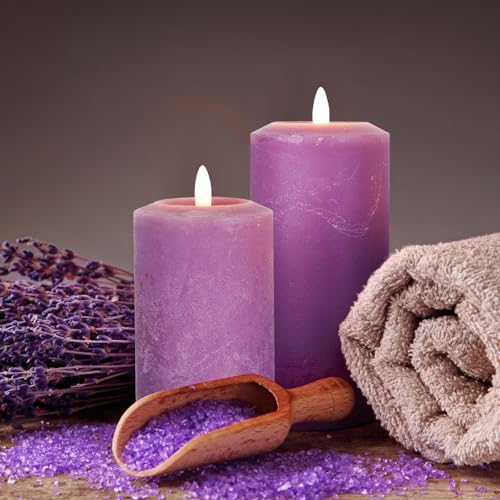 Purple Flameless Candles with Concave Top - Lavender Decor, Timer Remote, Set of 3