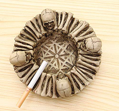 Gothic Skull Ashtray Black Windproof Resin 5.9 x 2.3 Inches Home Decor