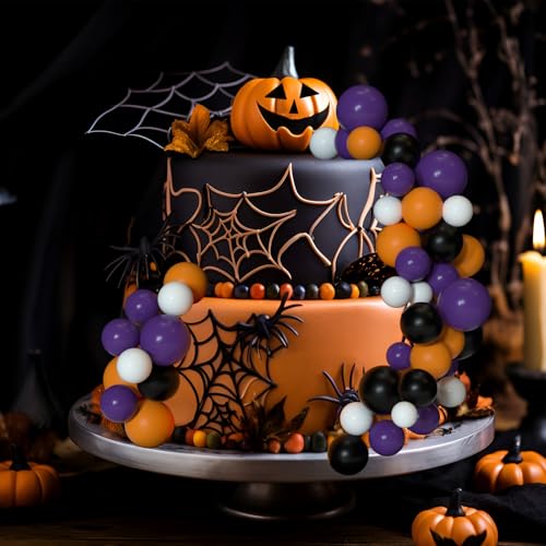 Halloween Cake Decorations Ball Toppers Set - Orange, Black, Purple, 32 pcs