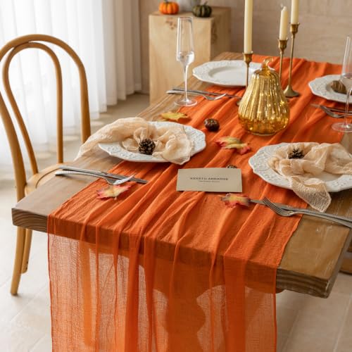 Orange Cheesecloth Table Runner 120 Inch - 6 Pack Fall Boho Home Decor