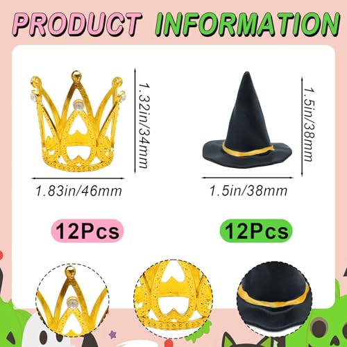 Witch Hat and Crown Cake Toppers Set - Halloween Party & Birthday Decoration