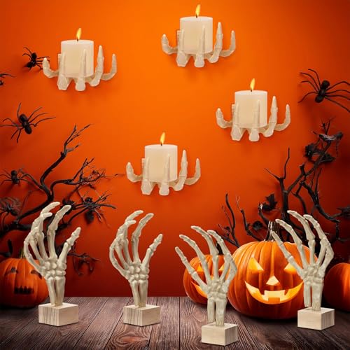 Halloween Skeleton Hand Decor Set with Wooden Bases - Wall Mountable, Realistic Size