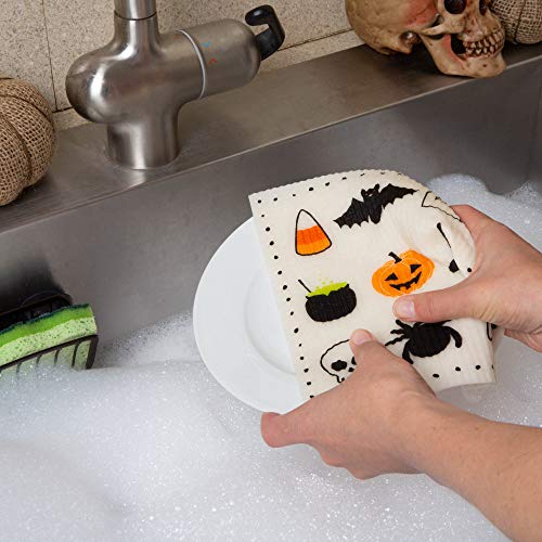 Swedish Dishcloths Spooky Pattern Set of 3 - Reusable & Eco-Friendly, 7.75 x 6.75 inches