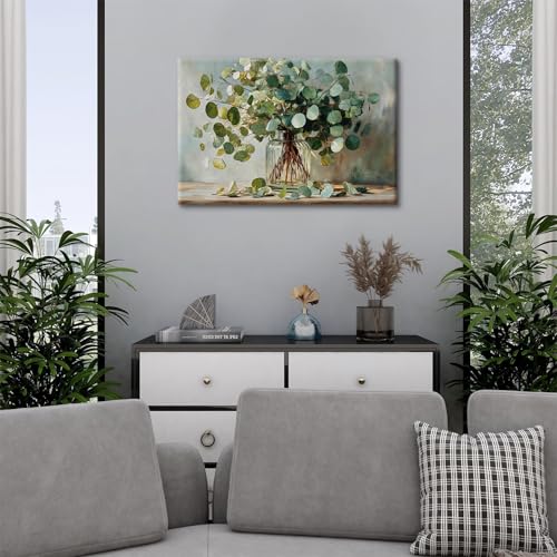 24x16 Eucalyptus Wall Art Canvas - Sage Green Botanical Decor