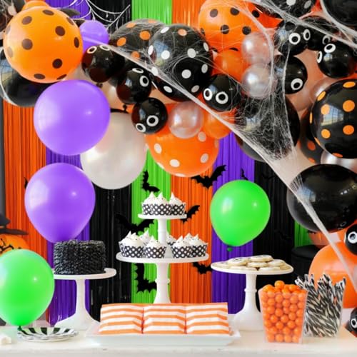 Halloween Foil Fringe Curtain Set - Green & Purple Metallic Tinsel Backdrop for Parties