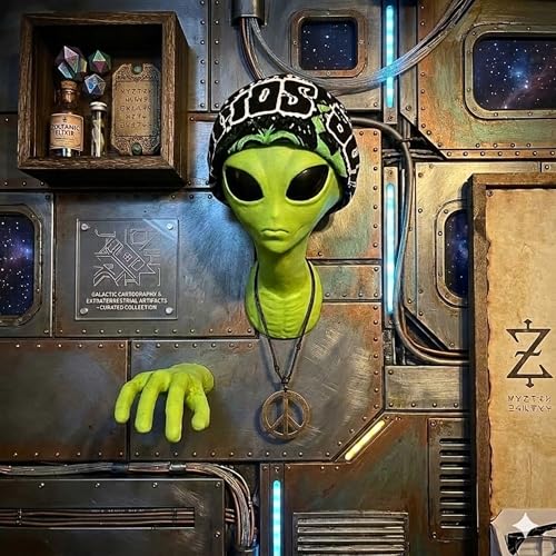 Alien Head Wall Decor - 3D Sci-Fi Sculpture with Hands & Head, Halloween Wall Art