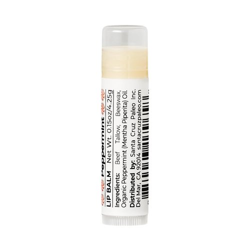 Santa Cruz Paleo Grass Fed Beef Tallow & Beeswax Peppermint Lip Balm, 1 Pack, Beef Tallow for Skin Care Moisturizer, Hypoallergenic for Sensitive Skin, Long Lasting & Vitamin Rich, Peppermint