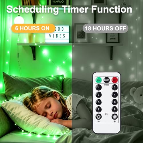 Green Battery Operated Fairy Lights with Remote & Timer - 6 Pack, 7ft, Waterproof, 20 LEDs