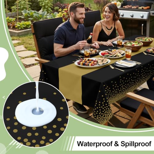 Black and Gold Disposable Tablecloth 54x108 Inches - Pack of 10
