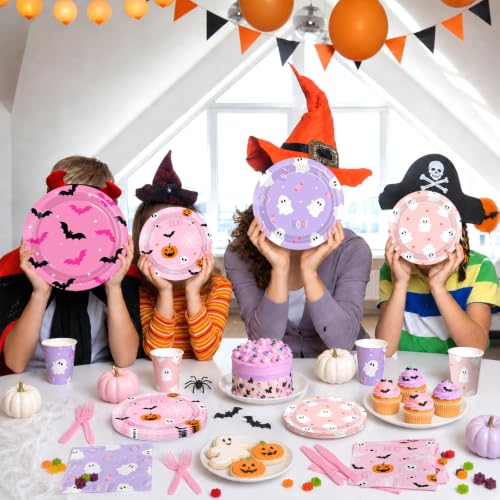 Pink Halloween Plates Ghost Party Tableware Set - 144 Pieces