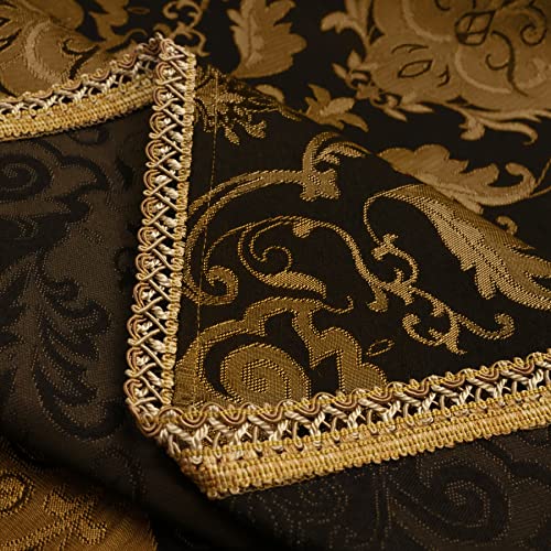 Jacquard Black Damask Fabric Tablecloth 60x104 Inch Luxury Rectangular Cover - Loom and Mill Variation