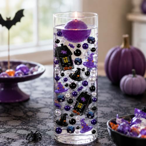Halloween Floating Vase Filler Kit - Black & Purple Ghosts Candies Beads Set