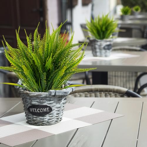 Artificial Boston Fern with Flowers - Outdoor Faux Greenery for Garden Porch Patio Window Box