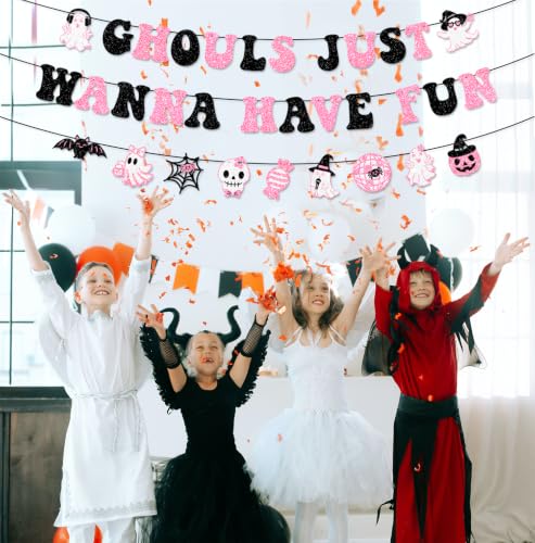 Halloween Glitter Ghouls Banner Set – Pink & Black Party Decorations
