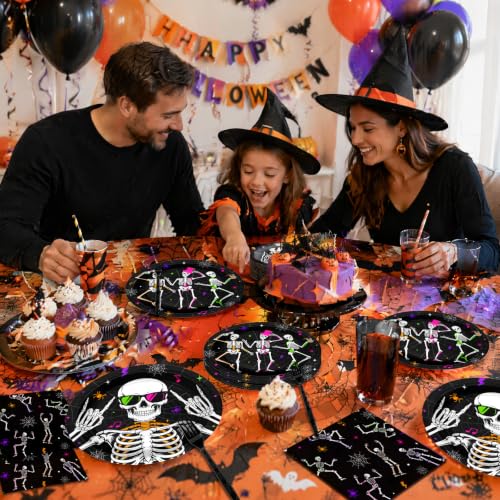 Halloween Skeleton Party Plates and Napkins Set - 96 Pieces