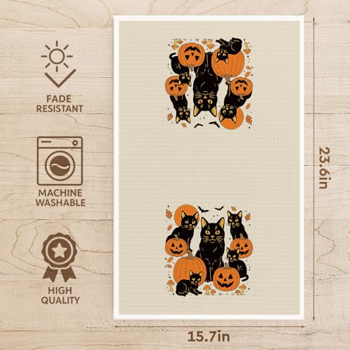 Funny Pumpkin Cat Hand Towel - Fall Decor Kitchen Dish & Hand Towel for Cat Mom & Gift - Pumpkin Cat Variation