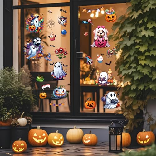 Halloween Party Decorations - 9 Sheets Ghost Bat Spider Vampire Window Clings - Halloweenr Variation
