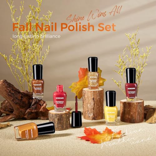 Fall Maple Leaf Nail Polish Set - Orange Glitter & Gold 2026 Gift Kit with 6 Shades