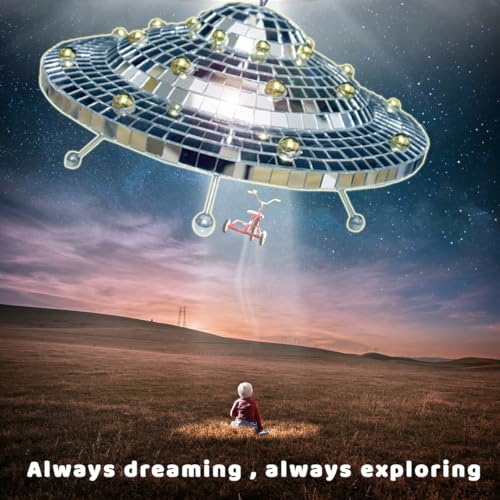 Disco Ball UFO Spaceship Mirror Reflective Decor - Handmade Party Ornament (9 Inch)