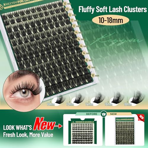 KEYYOU Thick Volume Lash Clusters Kit PC03-D-10-18MIX for Natural & Glam Looks