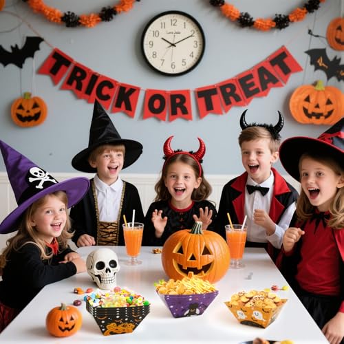 Halloween Disposable Paper Serving Trays 24 Pcs - Orange Purple Black, 3 Designs